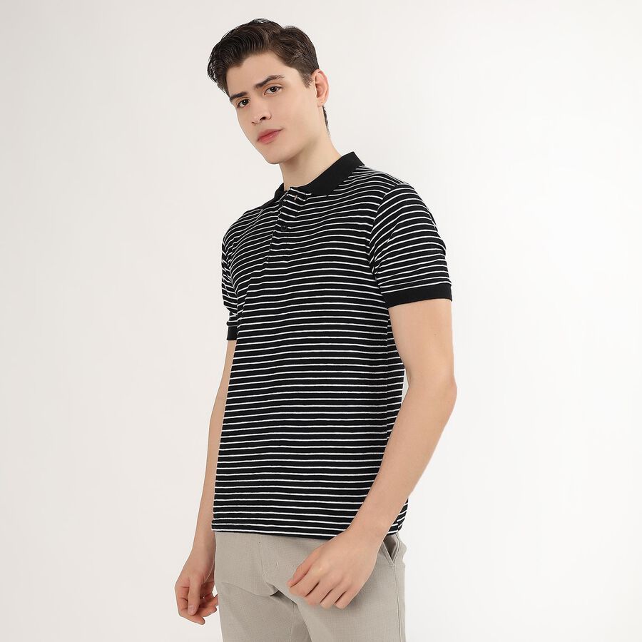 Men's Jet Black Polo Collar Casual T-Shirt, काला, large