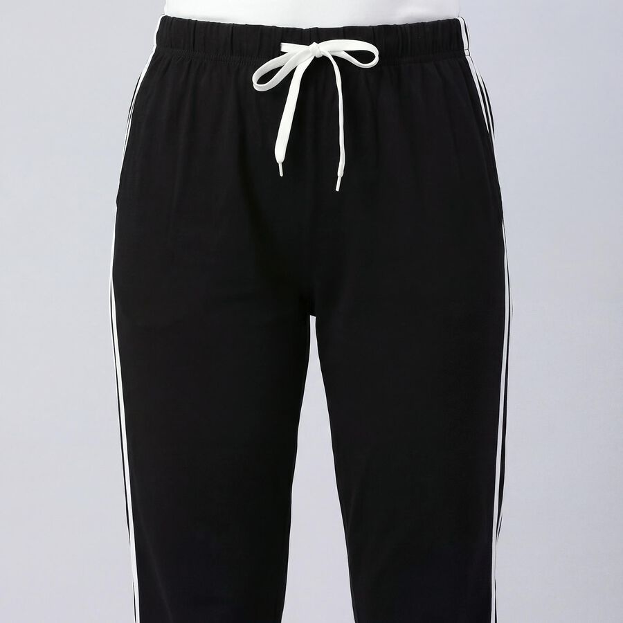 Women's Black Regular Fit Cuffed Track Pants, Black, large