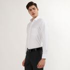 Men's White Striped Classic Collar Formal Shirt, Dark Green, small
