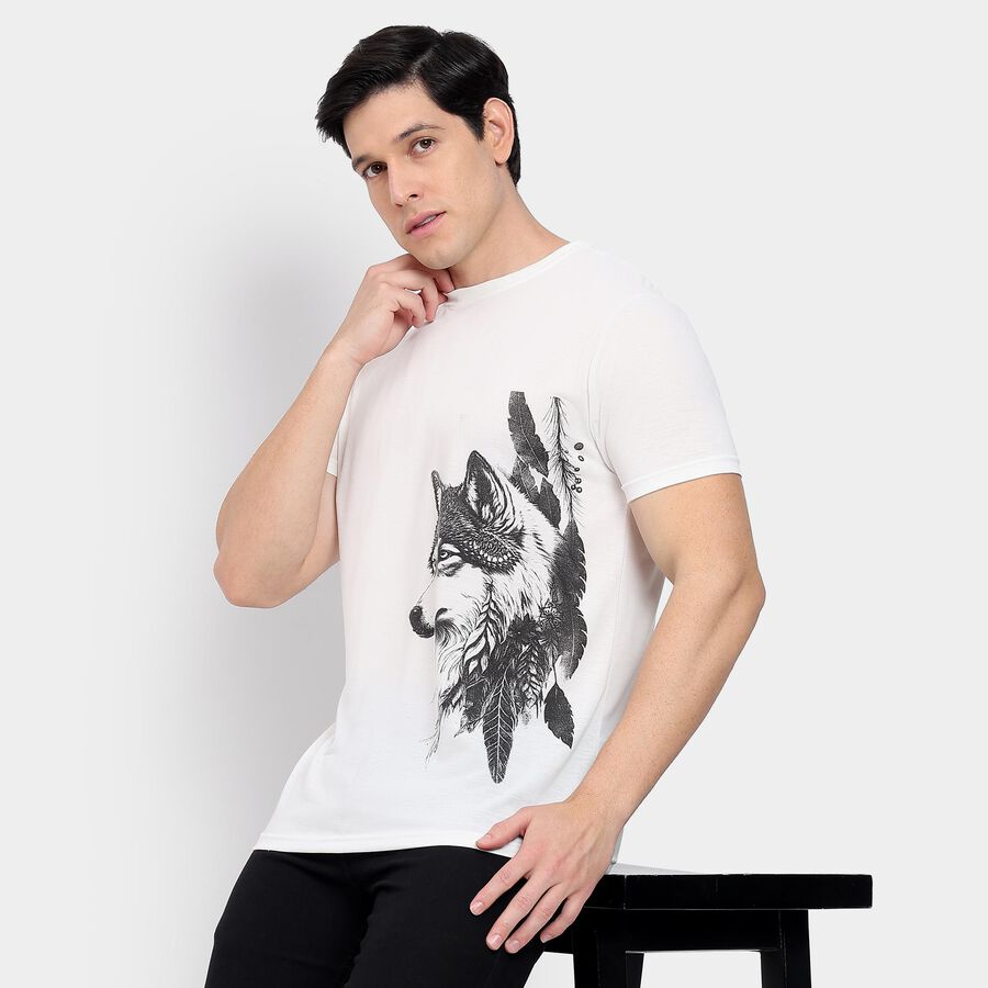 Men's Round Neck Half Sleeves T-Shirt, White, large image number null