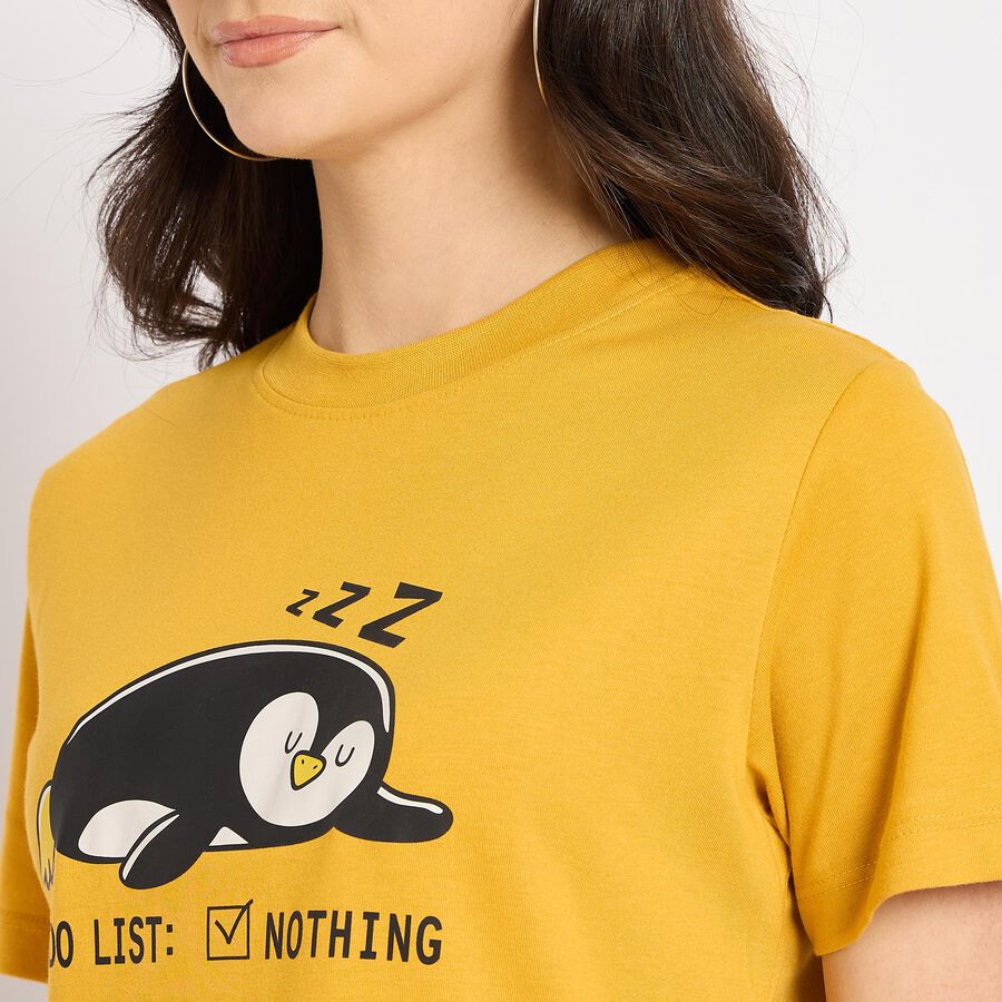 Ladies' Round Neck T-Shirt , मस्टर्ड, large