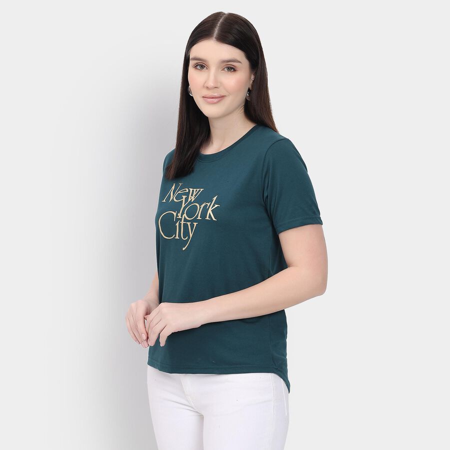 Ladies' 100% Cotton Round Neck T-Shirt , Dark Green, large