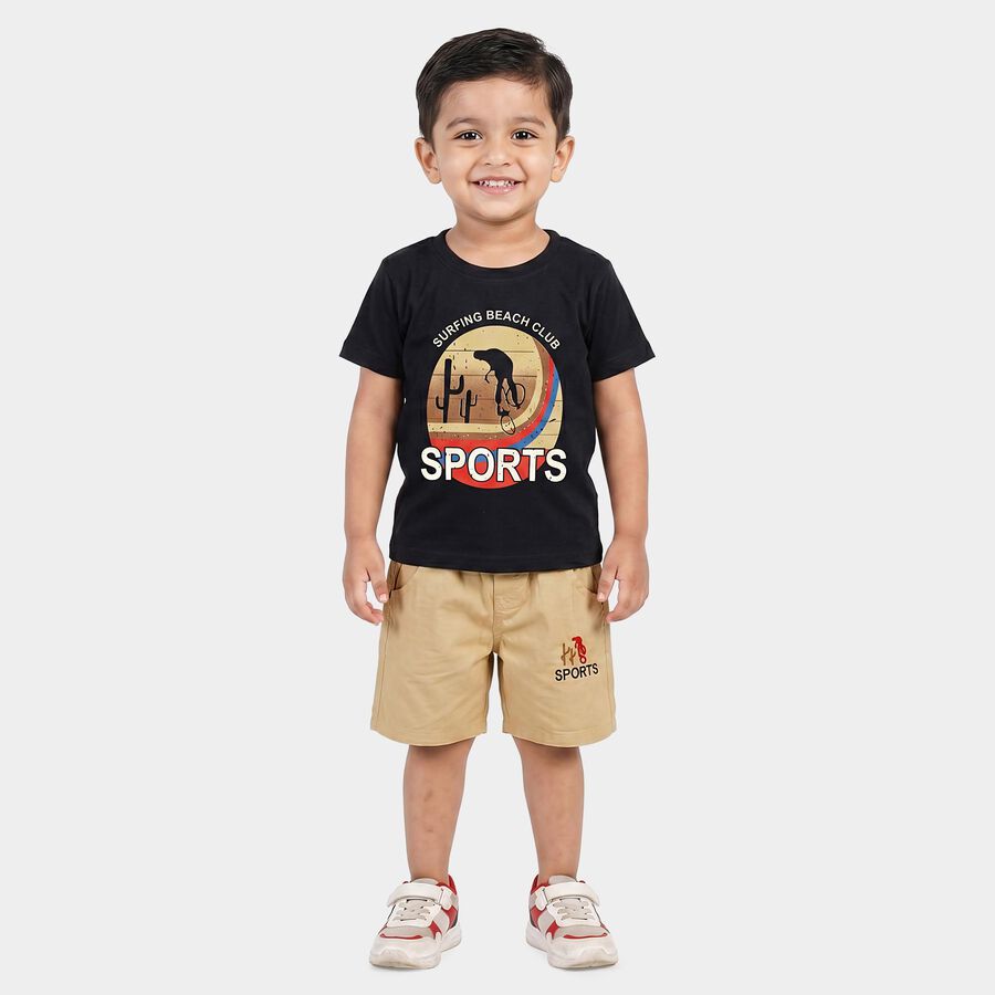 Boys Navy Blue Cotton Round Neck Graphic Print Baba Suit, नेवी ब्लू, large