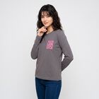 Women's Grey Round Neck Regular Top, गहरा ग्रे, small
