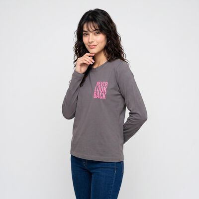 Women's Grey Round Neck Regular Top