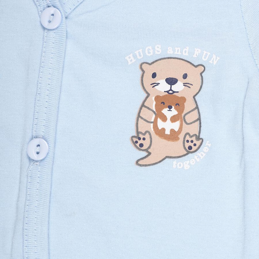Infants' Light Blue Cotton V-Neck Casual T-Shirt, Light Blue, large image number null