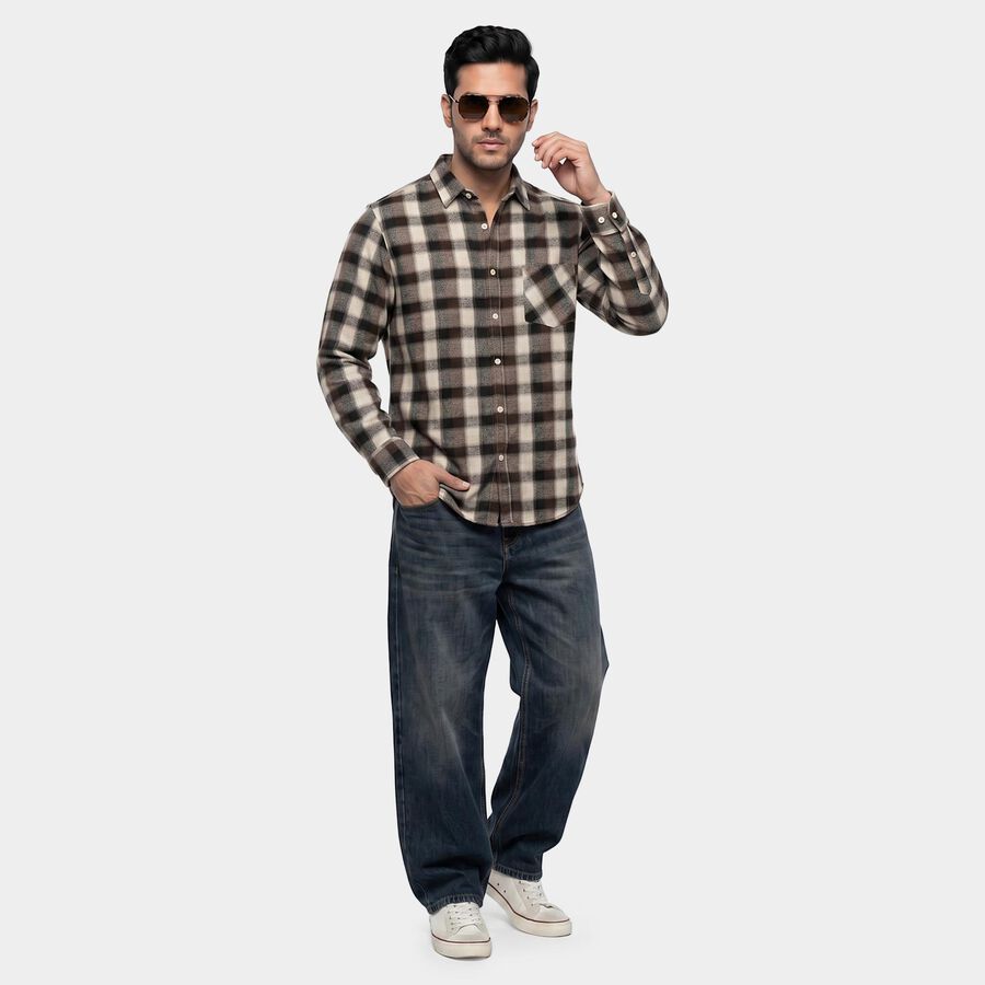 Men's Brown Cotton Casual Shirt, Brown, large