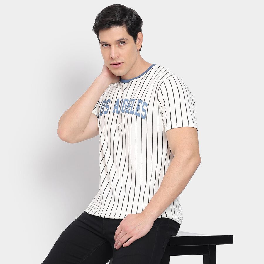 Men's 100% Cotton Round Neck Half Sleeves T-Shirt, Off White, large