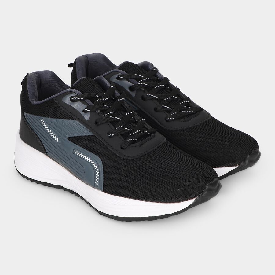 Men's Grey Lace-Up Sneakers, ग्रे, large