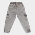 Boys Stonewashed Grey Regular Fit Cargo Jeans, हल्का ग्रे, small image number null