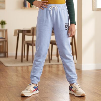 Girls' Light Blue Regular Fit Graphic Print Jogger Pyjama