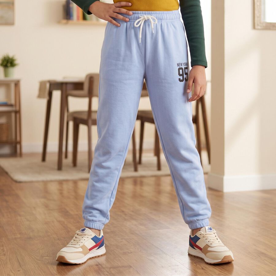 Girls' Light Blue Regular Fit Graphic Print Jogger Pyjama, Light Blue, large