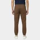 Men's Brown Slim Fit Flat-Front Casual Trousers, भूरा, small