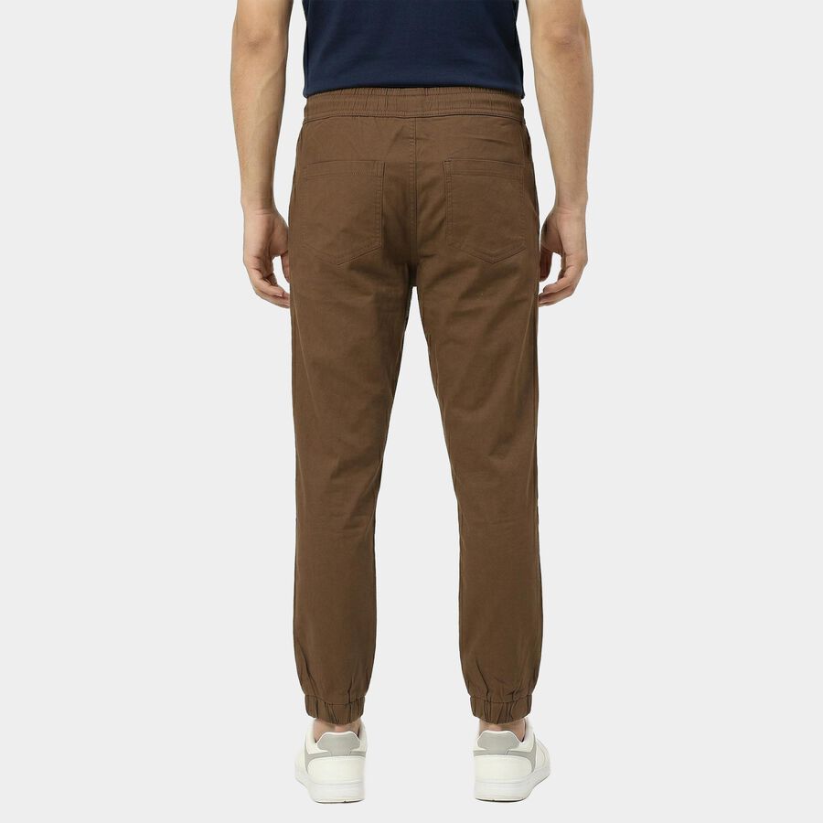 Men's Brown Slim Fit Flat-Front Casual Trousers, भूरा, large