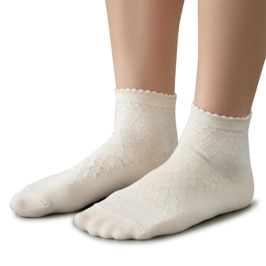 Girls' Soft Pastel Pink and Cream White Regular Fit Textured Ankle Socks Pack of 2, ऑफ व्हाइट, large image number null