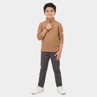 Boys Beige Cotton Blend Mock Neck Regular T-Shirt, Beige, small