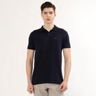 Men's Deep Midnight Navy Blue Polo Neck Casual T-Shirt, नेवी ब्लू, small
