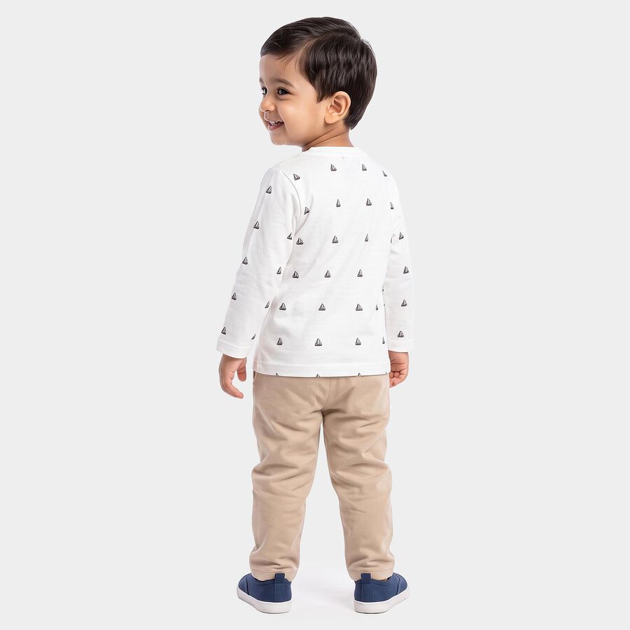 Infants' Beige Round Neck Printed Baba Suit, Beige, large