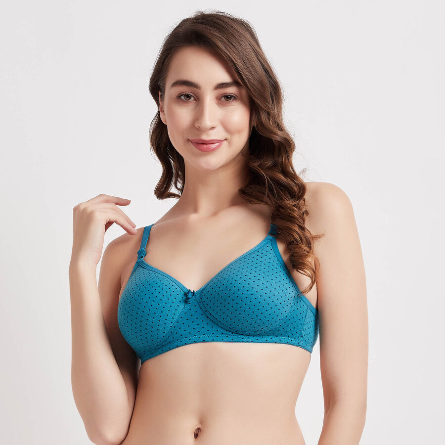 Cotton Printed Bra, Teal Blue, large image number null