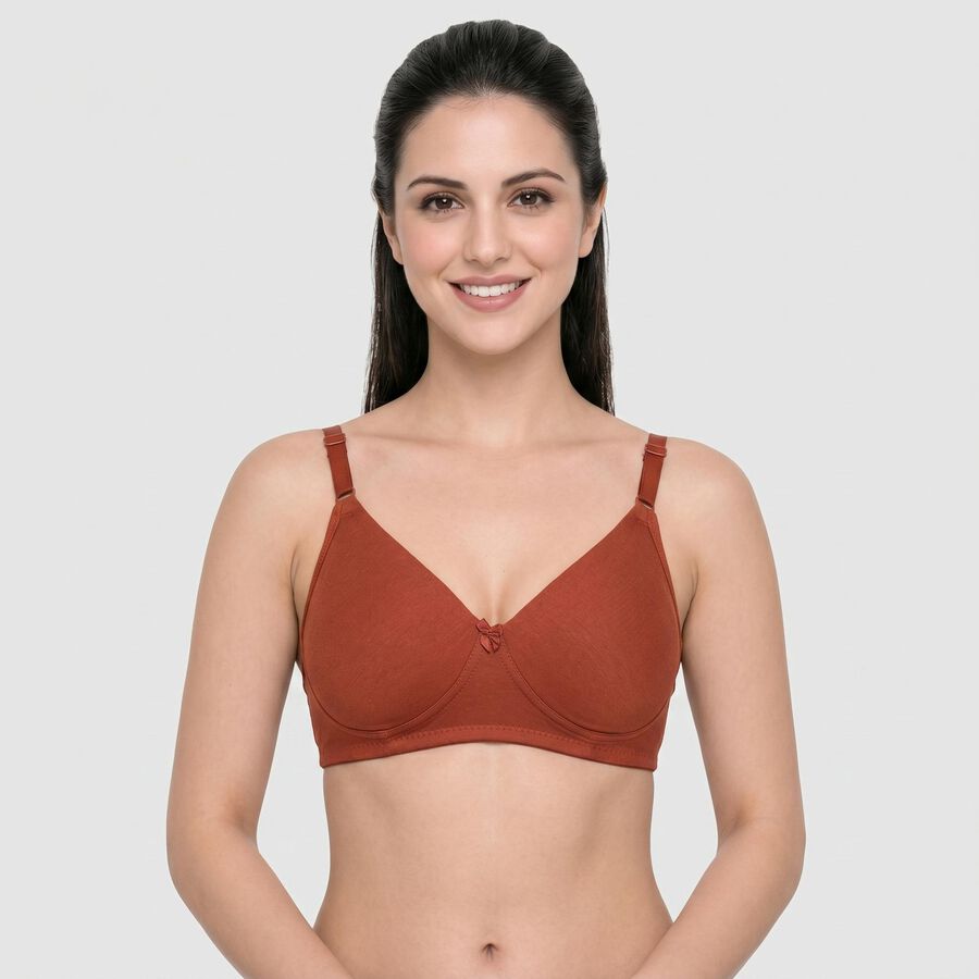 Women's Brown Cotton Blend V Neck Bralette Bra, Brown, large