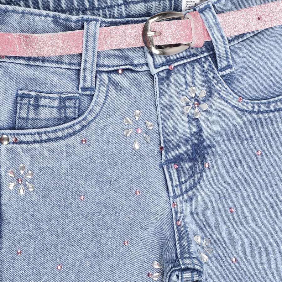 Girls' Light Blue Regular Fit Embellished Jeans, Light Blue, large image number null