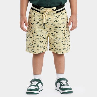 Boys Off White Regular Fit Printed Cargo Bermuda Shorts