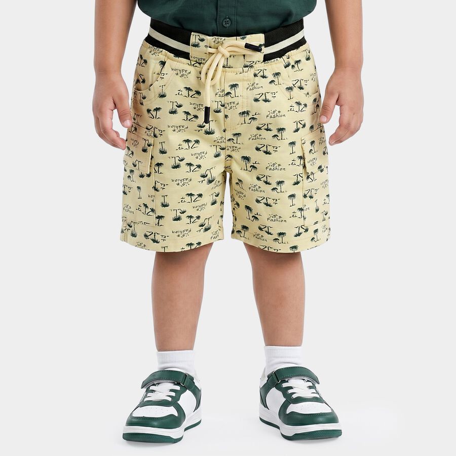 Boys Off White Regular Fit Printed Cargo Bermuda Shorts, Off White, large