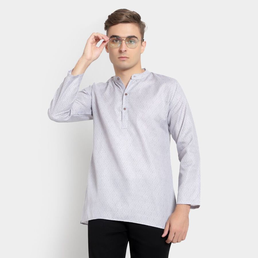 Printed Mandarin Collar Kurta, Light Grey, large image number null