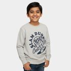 Boys Light Grey Crew Neck Graphic Sweatshirt, Ecru Melange, small