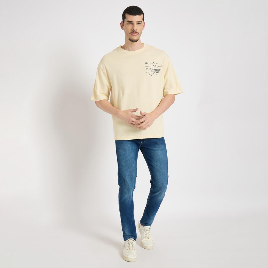 Men's 100% Cotton Round Neck Half Sleeves T-Shirt , एक्रू मिश्रित, large