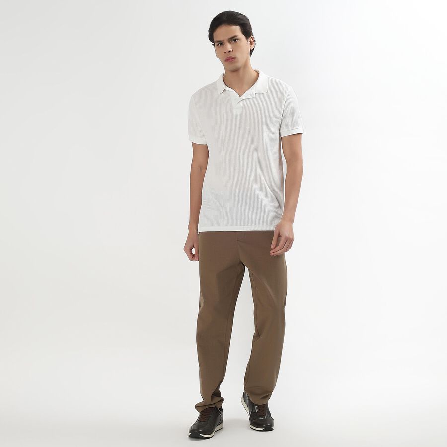 Men's Muted Brown Slim Fit Flat-Front Casual Trousers, भूरा, large