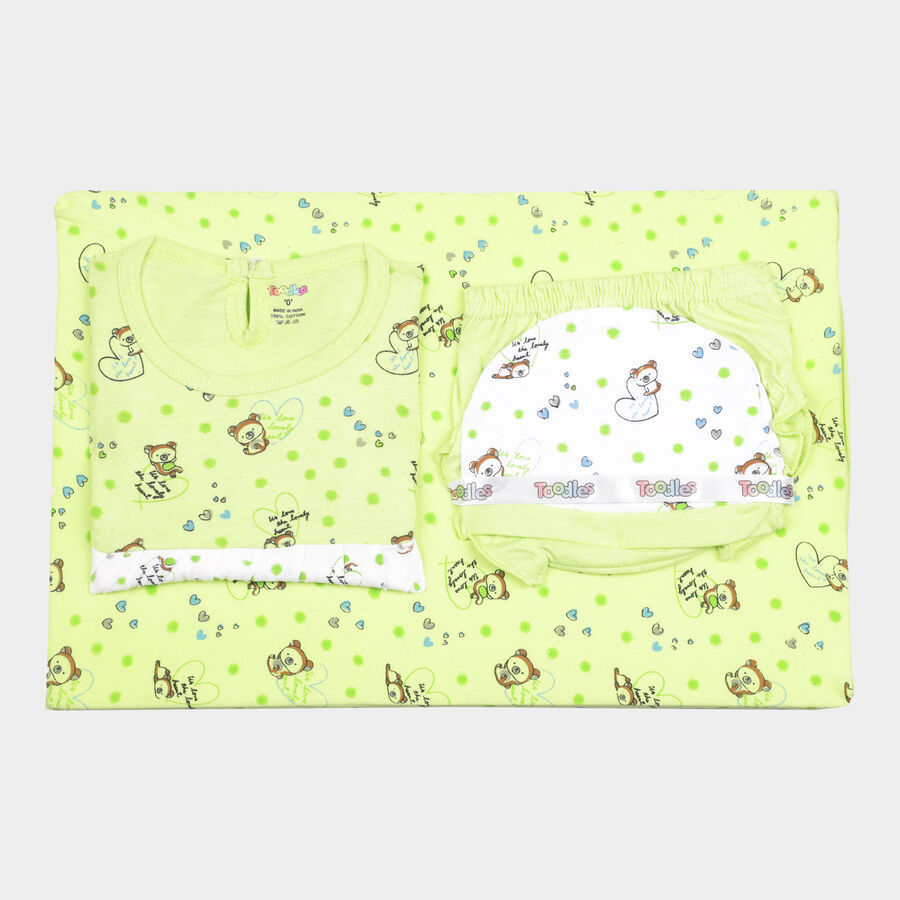 Infants Printed Cotton Baby Gift Set, Light Green, large image number null