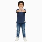 Boys Muted Midnight Blue Crew Neck Casual Half Sleeve T-Shirt, मध्यम नीला, small
