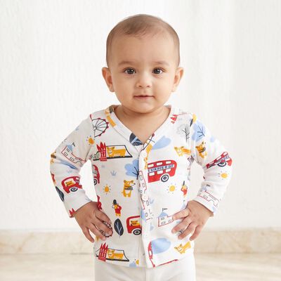 Infants White Cotton V-Neck Regular T-Shirt
