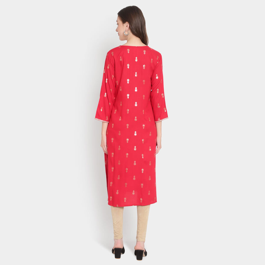 Printed 3/4Th Sleeves Kurta, Red, large image number null
