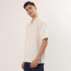 Men's Off White Half Sleeve Cuban Collar Casual Shirt, Off White, small