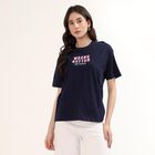 Women's Navy Blue Cotton Round Neck Casual T-Shirt, नेवी ब्लू, small