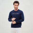 Men's Deep Midnight Navy Blue Crew Neck Casual Sweatshirt, Navy Blue, small image number null