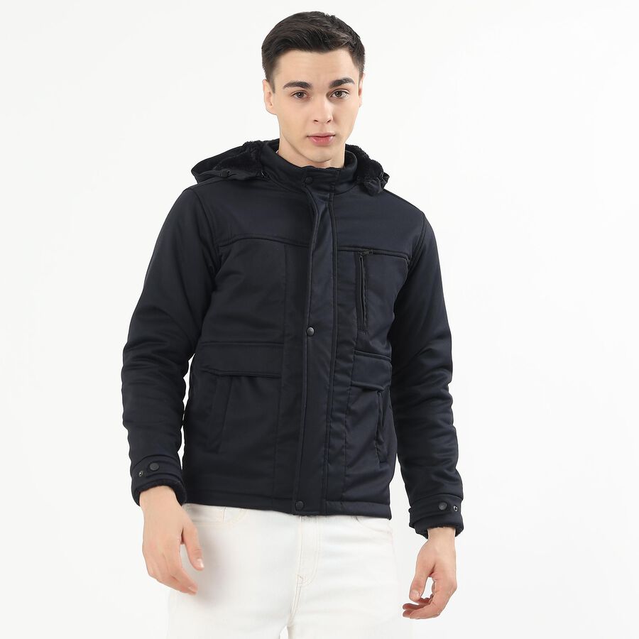 Men's Navy Hooded Casual Jacket, Navy Blue, large image number null