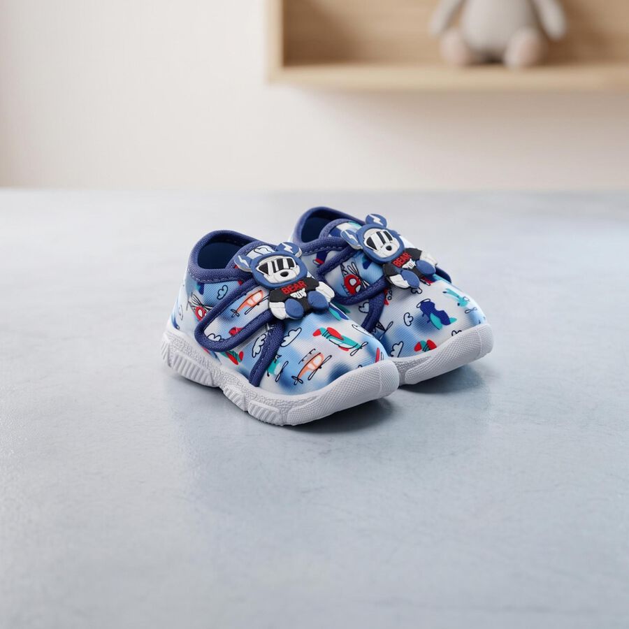 Boys' Blue Velcro Printed Sneakers, नीला, large