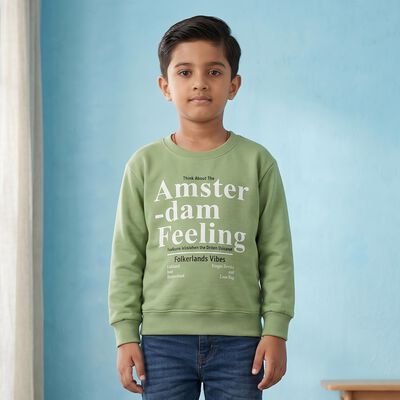 Boys' Green Round Neck Pullover Sweatshirt