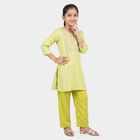Girls Green Round Neck Fusion Set Upper and Bottom Set, हल्का हरा, small