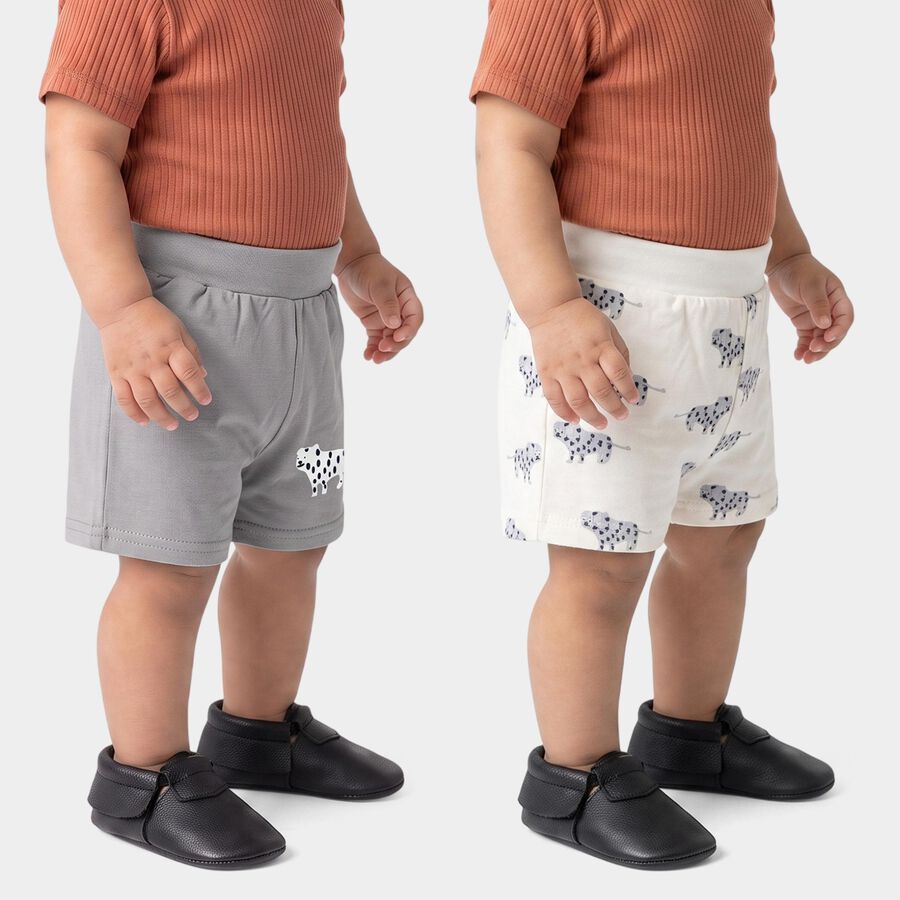 Infants' Grey Regular Fit Printed Half Pant, Light Grey, large