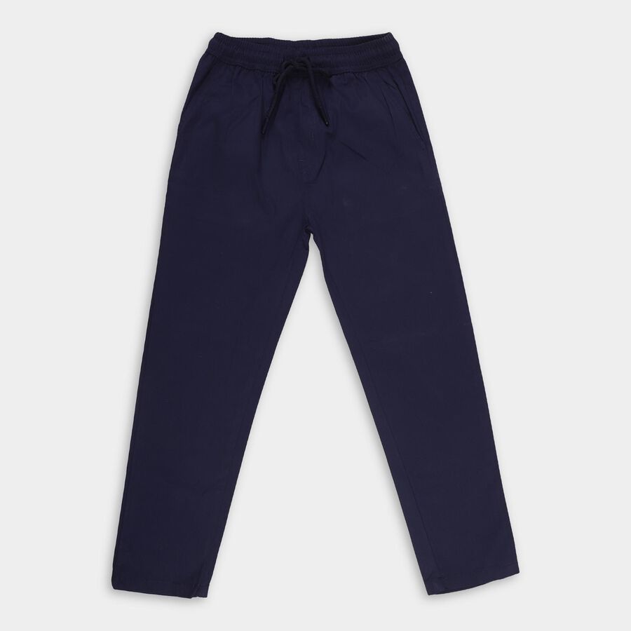 Boys' Deep Navy Blue Regular Fit Elastic Waist Trousers, Navy Blue, large image number null
