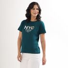 Women's Teal Cotton Round Neck Casual T-Shirt, Dark Green, small image number null