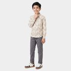 Boys Beige Cotton Collar Shirt, Beige, small