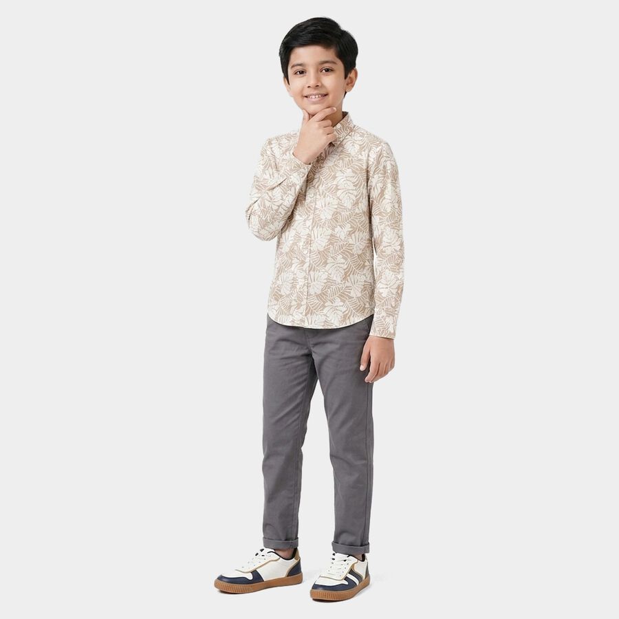 Boys Beige Cotton Collar Shirt, Beige, large
