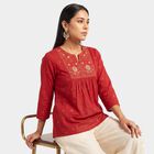 Women's Rust Notch Neck EmbroideRust A-Line Kurti, रस्ट, small