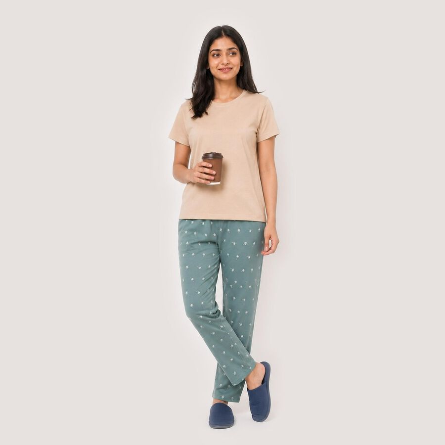 Women's Light Blue Straight Fit Printed Lounge Pyjama, Light Blue, large