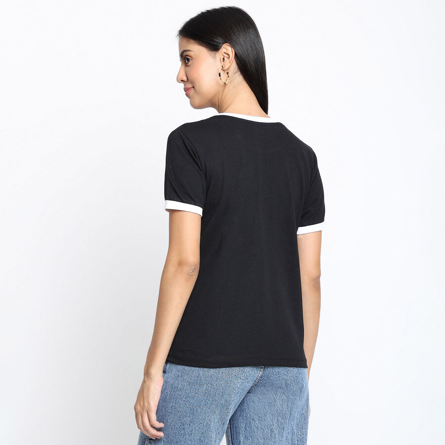Soild Round Neck T-Shirt, Black, large image number null